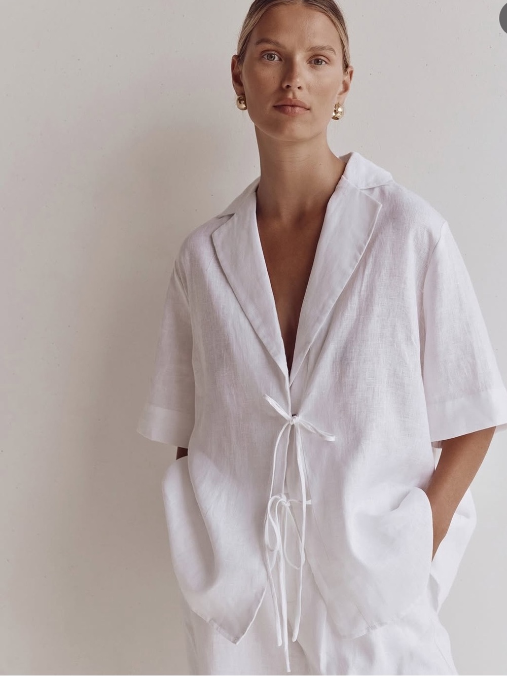 Dissh EMELIA White Linen Tie Relaxed Shirt Size US Size 6 NWT *Flaw